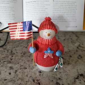 USA American snowman ice skating figure statue ⛄red sweater snowy winter decor